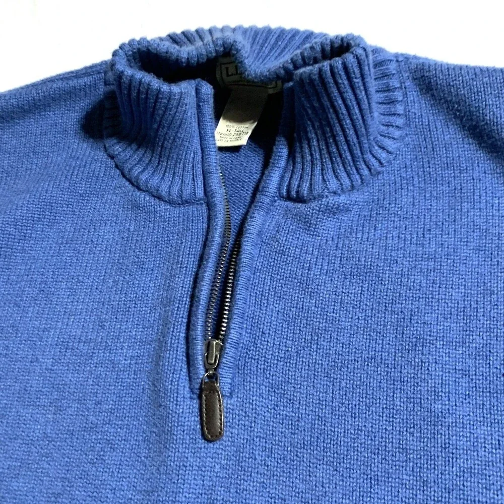LL Bean Sweater Blue Quarter Zip Size XL Tall Cotton Men’s Pullover Long Sleeve